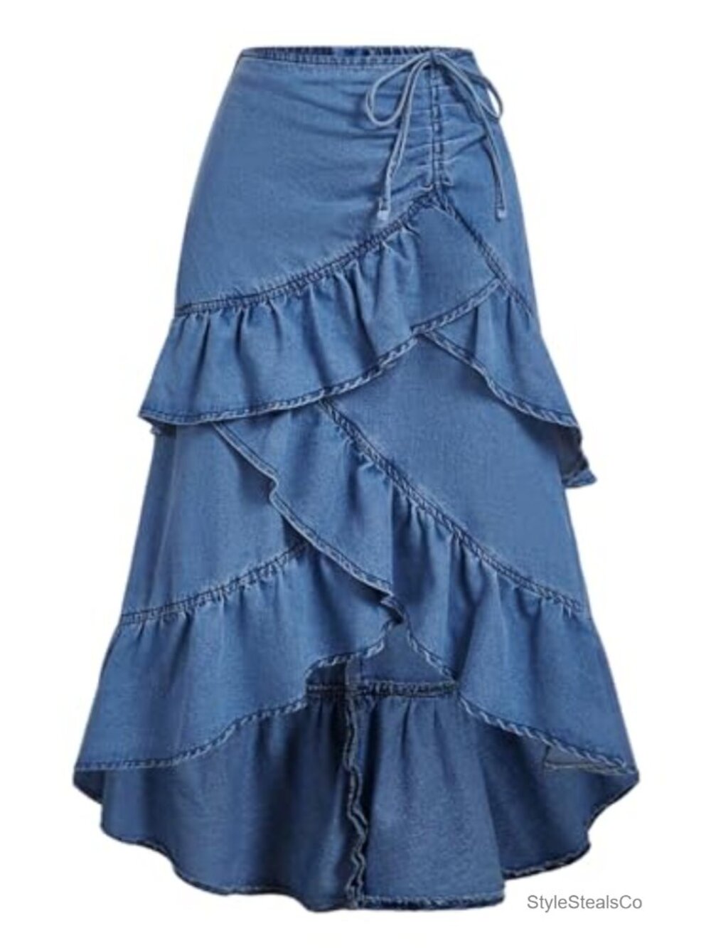 Verdusa Asymmetrical Long Denim Maxi Skirt Tiered Layered Y2K Ruffle